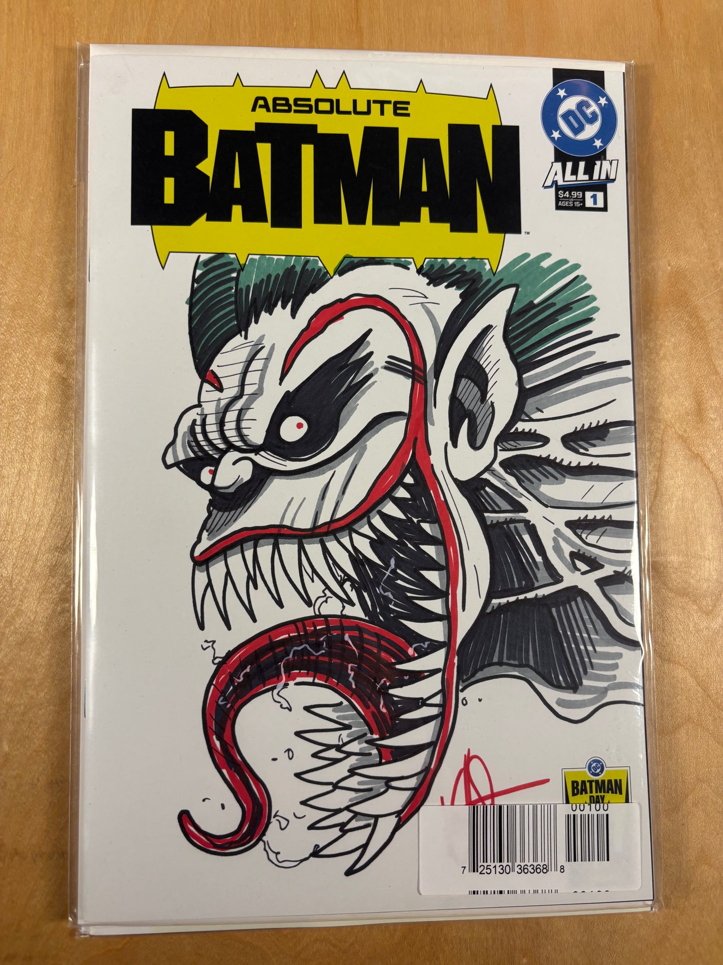 DF ABSOLUTE BATMAN #1 BATMAN DAY BLANK VARIANT SIGNED AND REMARKED BY KEN HAESER WITH AN ABSOLUTE JOKER SKETCH